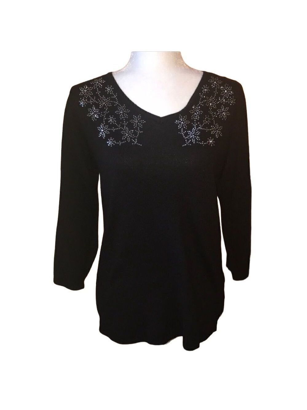 By Design Black Sweater with Crystal Details Size Medium